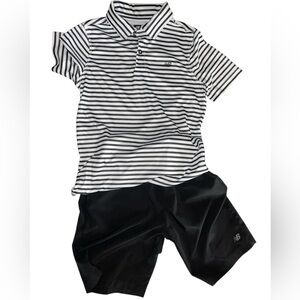 New Balance Kids Black and White Striped Polo